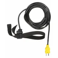 Thermocouple for surface temperature measurement on pipes and cylindrical surfaces. Features a strap mounting for secure attachment. Temperature range -25°F to 300°F (-32°C to 149°C) with accuracy ±2.5°F/1.4°C. Includes 10 ft cable with polyurethane outer jacket