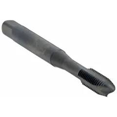 General purpose spiral-point tap for through-hole threading. Features H4 tolerance, plug chamfer, black oxide cobalt finish, and 3 flutes. Suitable for production tapping in ferrous materials.