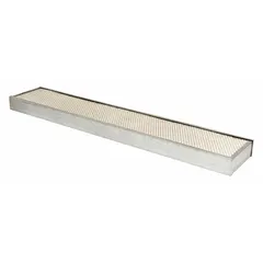 Rectangular panel cabin air filter with cellulose media. Overall length 38 in. Designed for use in Case IH buses to filter cabin air.