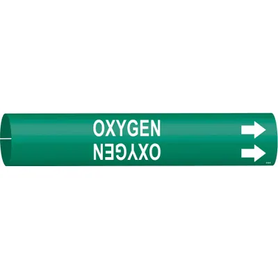 BRADY Pipe Marker: Oxygen, Green, White, Fits 4 to 6 in Pipe O.D., 1 Pipe Markers - Oxygen Snap-On Pipe Markers