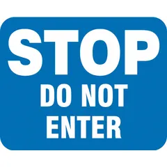 Blue background stop sign for railroad crossings. Nominal size 12 in x 15 in, 0.08 in thick. Engineer Grade retroreflective sheeting for visibility in low light. Used to warn drivers and pedestrians at railroad crossings.