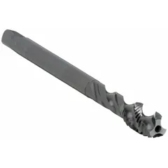 Spiral-flute tap designed for threading blind holes in steel and stainless steel. The spiral flute design evacuates chips upward, preventing clogging and ensuring clean threads. Commonly used in automotive, aerospace, and general machining applications.
