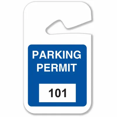 BRADY Parking Permit: Parking Permit, 2 3/4 in Overall Wd, Plastic, Blue, 4 3/4 in Card Ht - Parking Hangers