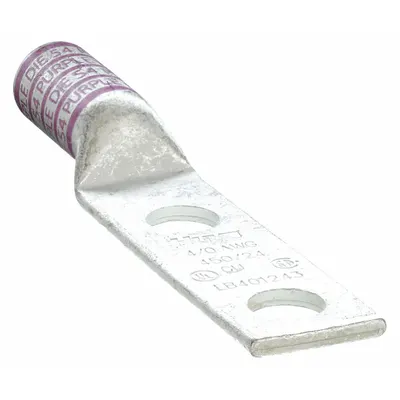 OEM Compression Lug: For 4/0 AWG, Stranded Wire, 3/8 in Stud Size, Long - Two-Hole Compression Lugs
