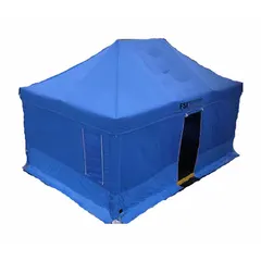 This FSI pop-up canopy tent provides a temporary shelter with a 10 ft by 10 ft footprint and 10 5/8 ft height. Constructed with an aluminum frame and blue nylon fabric, it includes a hammer for assembly. Suitable for outdoor events, job sites, and emergency staging.