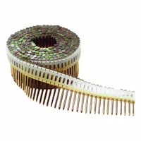 Collated siding nails with a full offset round head and ring shank for secure fastening in siding applications. Features a conical point for clean penetration. Overall length 2-1/4 in, shank diameter 0.099 in. Compatible with pneumatic nailers
