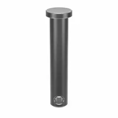 Steel clevis pin with 5/16 in pin diameter and 1 5/8 in shank length. Overall length 1.625 in, diameter 0.313 in. Supplied in a pack of 25. Used in mechanical linkage assemblies such as connecting rods and yokes, secured with a cotter pin or retaining ring.