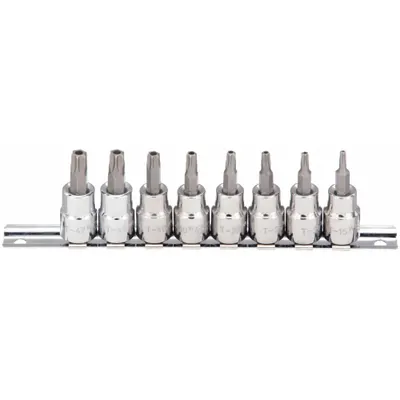 WESTWARD Socket Bit Set: 1 - 25 Pieces, 3/8 in Drive Size, 8 Pieces, T15 to T47 Tip Size Range - Security Torx Bit Socket Sets