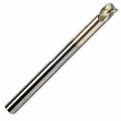 This 3-flute, NF1-coated carbide square end mill features a reduced-neck design for deep cavity machining. With a 3/8" mill diameter, 1/2" length of cut, and 2-1/2" overall length, it is suited for slotting, profiling, and finishing operations on aluminum and non-ferrous materials.