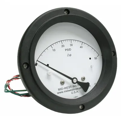 MIDWEST INSTRUMENT Differential Pressure Gauge & Switch: Back, 1/4 in NPT Female, 120 - Medium & High Operating Pressure Differential Gauges with Switch