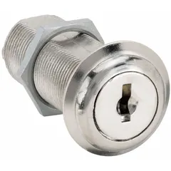This keyed cam lock is constructed from zinc die-cast with a nickel finish. It is master keyed, allowing multiple locks to be operated by a single master key while each lock retains its own change key. Commonly used to secure cabinets, panels, and enclosures in industrial, commercial, and institutional settings.