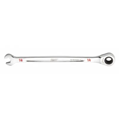 MILWAUKEE Ratcheting Combination Wrench: Chrome Vanadium Steel, Chrome, 1/4 in Head Size - SAE 12-Point Ratcheting Combination Wrenches