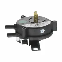 Fixed set-point air pressure switch with auto reset and open-mounted SPST contacts. Operates at 24V AC and features a 1/4 in barb sample line connection. Used in HVAC systems to monitor air pressure and protect equipment