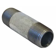 This Schedule 80 galvanized steel pipe nipple is threaded on both ends with male NPT connections. It is used to join fittings in high-pressure piping systems for industrial, plumbing, and HVAC applications. Welded construction and galvanized finish provide corrosion resistance. Made in USA.