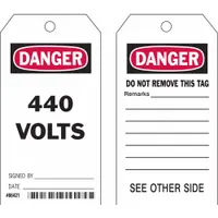 Danger Tags: Black/Red/White, Cable Tie, 10 Tags, Electrical Hazard, English, Polyester, 10 PK (MPN 86421)