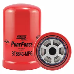 Spin-on hydraulic filter with cellulose media for Clark-compatible hydraulic systems. Features a 7/8"-14 thread size and a 50 psid front-end bypass valve. Used to remove contaminants from hydraulic fluid in mobile and industrial equipment.