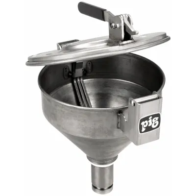 PIG Drum Funnel: Latching/Lockable, Silver / Silver, No Flame Arrester, 10 1/2 in x 15 in - Drum Funnels