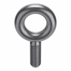 Steel, plain finish machinery eye bolt without shoulder. Shank length 3-1/2 in, thread length 3-1/2 in. Nut not included. Used for lifting, rigging, and pulling applications requiring a threaded anchor point.