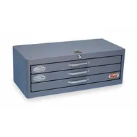 This end mill chest features 82 compartments designed to store 2-flute end mills from 1/16 in to 1 in. It organizes cutting tools by size for efficient access and inventory management in machine shops and toolrooms