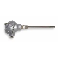Type K thermocouple with pipe connection for temperature measurement in industrial furnaces, ovens, and process piping. Features a 6-inch probe length with rounded tip. Temperature range 32°F to 2,300°F (0°C to 1,260°C), accuracy ±2.2°C or ±0.75%