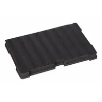 Black foam insert for PACKOUT tool storage systems. Measures 13 1/4 in W x 1 3/4 in H x 23 7/16 in L. Customizable by cutting to fit specific tools, providing organization and protection during transport and storage