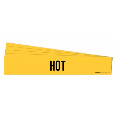 BRADY Pipe Marker: Hot, Yellow, Black, Fits 8 in and Larger Pipe O.D., 1 Pipe Markers - Hot Adhesive Pipe Markers