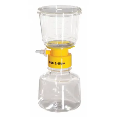 LAB SAFETY SUPPLY Filter Unit: 0.45 um Max Particle Size, 75 mm Dia, PES, Includes Stopper - Vacuum Filter Systems