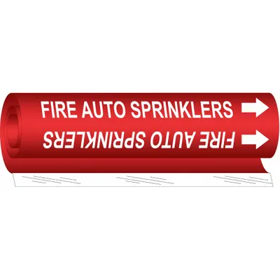 BRADY Fire Auto Sprinklers Wrap-Around Pipe Marker - Fire Auto Sprinklers Wrap-Around Pipe Markers